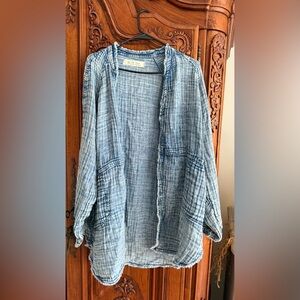 We The Free Denim Blue Frayed Edge Top